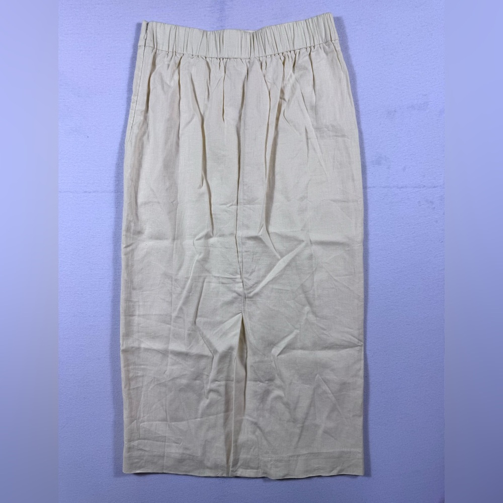 Ann Taylor Soft Yellow Linen Blend Midi Skirt Size 2 | Back Slit | Workwear - Picture 4 of 8